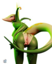 3d anthro anthrofied anus ass digital_media_(artwork) evilbanana female female_only furry hi_res nintendo pokémon_(species) pokemon presenting pussy rear_view red_eyes serperior simple_background solo video_games