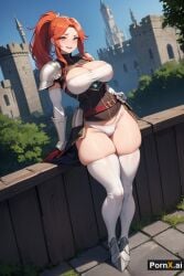 1girls ai_generated armor armored_boots armored_gloves castle full_body garden huge_ass huge_breasts large_breasts muscular_female ponytail pornx.ai red_hair round_ass standing straight_hair thick_thighs white_skin white_skinned_female