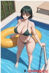 ai_generated big_breasts bikini fubuki_(one-punch_man) huge_ass pool small_waist standing sunglasses tinted_eyewear watermark wide_hips