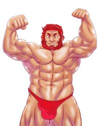 balls bara beard blush bulge facial_hair fate_(series) flaccid flexing genta_iwayama iskandar_(fate) male male_only muscles muscular penis solo solo_male