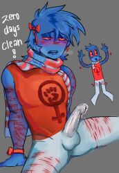 blood blue_hair cum jimbojimmy123 male_only masturbation necrojimbo self_harm