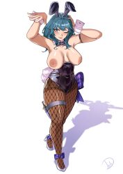 1girls alternate_costume blue_eyes bunny_ears bunny_girl bunnysuit byleth_(fire_emblem) byleth_(fire_emblem)_(female) delicious_brain deliciousbra fake_animal_ears fire_emblem fire_emblem:_three_houses large_breasts nintendo nipples one_eye_closed teal_hair