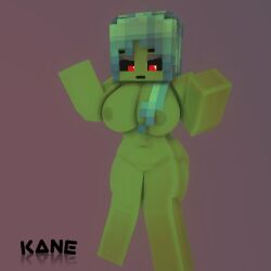 1girls 3d aimee_(kaneefox) breasts erect_nipples female green_body green_hair horny_female kaneefox looking_at_viewer mine-imator minecraft monster_girl nude_female outside red_eyes tagme wet_pussy zombie_girl