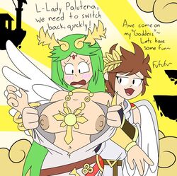 blush body_swap dez-a-sketch dezzy_draws dialogue groping kid_icarus nintendo nipples palutena pit pit_(kid_icarus) rule_63 tearing_clothes tearing_open_top