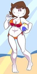 1girl 1girls 2020s beach beach_ball belly_button big_eyes bikini brown_hair candy_girl cute cute_face female female_only gummy_creature happylikeawall happylikeawall_(artist) living_candy looking_at_viewer navel oc orange_bikini original_character pale-skinned_female pale_skin pale_skinned purple_eyes self_insert striped_bikini toony youtube youtube_avatar youtuber youtuber_girl