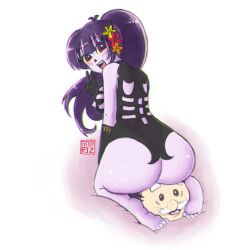 1girls artist_request catalina_la_catrina female sitting_on_head tagme