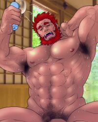 balls bara beard facial_hair fate_(series) flaccid iskandar_(fate) male male_only muscles muscular nude penis solo solo_male sweat sweating sweating_profusely tsukasa_mat