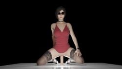 1girls 3d ada_wong brown-tinted_eyewear choker dildo dildo_in_pussy dress dress_lift female_only resident_evil resident_evil_2 riding sex_toy sunglasses tinted_eyewear