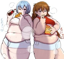 asuka_langley_sohryu bbw belly_overhang big_belly big_female blush blush chubby chubby_female coke_bottle eating embarrassed fat fat_arms fat_ass fat_female fat_fetish fat_girl fat_rolls fat_woman fatty hot_dog large_female neon_genesis_evangelion obese obese_female overweight overweight_female pig plump pork_chop potato_chips rei_ayanami sweating thick_thighs tubby weight_gain