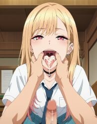 1boy 1girls accurate_art_style after_deepthroat after_oral ai_generated big_breasts blonde_hair censored cum_in_mouth cute deepthroat facial female gyaru harigane_mental human kitagawa_marin long_hair male mosaic_censoring multicolored_hair naughty_face oral penis_out petite pink_eyes pov pov_blowjob pov_eye_contact purple_eyes school_uniform seductive_mouth skinny slim sono_bisque_doll_wa_koi_wo_suru spread_mouth sucking_penis swallowing swallowing_cum teenager throat tongue_out