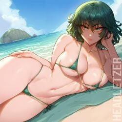 ai_generated beach fubuki_(one-punch_man) headletzer micro_bikini on_side one-punch_man outside tagme