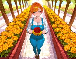 1female 1girls ai_generated blush breasts busty cute day female female_only green_eyes light-skinned_female light_skin looking_at_viewer medium_breasts outdoors pixie_cut pov red_hair redhead_female romantic rowann_(sandcrop) sandcrop short_hair smile smiling_at_viewer solo tomboy wife wife_and_husband