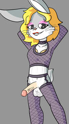 anthro blonde_hair bugs_bunny canon_crossdressing clothed clothing crossdressing fembugs_bunny girly hair humanoid_penis lagomorph leporid looney_tunes male male_only mammal nude ourjosephundred penis rabbit warner_brothers