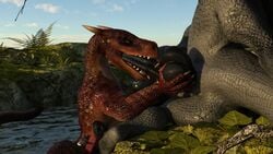 3d_(artwork) daz_3d daz_studio deep_sucking deep_throat dinosaur dragon duo fellatio licking male masturbation oral penile penis reptile scalie sex sucking tongue tongue_out