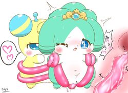 anthro blush bodily_fluids cocotama hirake!_cocotama nyupu ojou_(cocotama) sweat tiara_(cocotama)