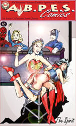 2boys 3girls ass black_hair blonde_hair captain_america crossover dc dc_comics diana_prince erect_nipples female human human_only male marvel marvel_comics mask multiple_girls over_the_knee over_the_knee_spanking panties peter_parker red_ass spanking spider-man spider-man_(series) steve_rogers straight_hair supergirl superman_(series) the_spirit_(artist) underwear violence wonder_woman wonder_woman_(series) yuri yuri_with_female_audience yuri_with_male_audience