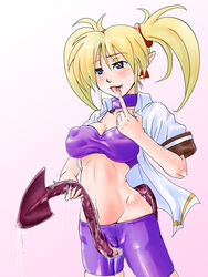 arcana_heart blonde_hair blush breasts cameltoe cleavage lilica_felchenerow nipples pointy_ears pussy_juice rickert_kai rika_aratame tail