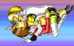 aegis_(persona) aigis_(persona) atlus blonde_hair breasts medium_breasts megami_tensei nipples persona persona_3 robot robot_girl robot_humanoid sex squinty003 tagme yukari_takeba yuri