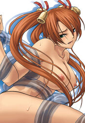 areola areolae blush breasts brown_hair green_eyes heterochromia kagurazaka_asuna mahou_sensei_negima mahou_sensei_negima! medium_breasts minarai_zouhyou nipples nude tentacle tied_hair twintails