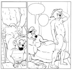 2boys anthro baloo bear bondage comic disney forced_yaoi fur furronika furry furry_only gag gagged kit_cloudkicker male male_only mammal monochrome multiple_males penis rape rough_sketch talespin yaoi