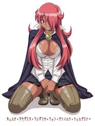 breasts cleavage clothing dark_skin kirche_augusta_frederica_von_anhalt_zerbst large_breasts nipple_slip nipples red_hair sanagi_torajirou skirt stockings thigh_boots thighhighs zero_no_tsukaima