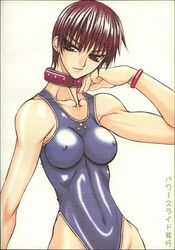 brown_eyes brown_hair collar school_rumble short_hair skin_tight swimsuit takano_akira