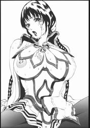 braid breasts cum dress highres linda_project line_art magna_carta monochrome nipples reith skirt tear