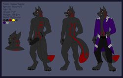 anthro anthro_only balls belt big_penis bottomwear canid canine canis clothing coat furry jeans knot looking_at_viewer luca male mammal markings model_sheet muscular muscular_male no_humans one_eye_closed pants penis solo topwear were werecanid werecanine werewolf wink wolf