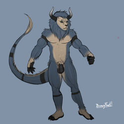 adopt anthro athletic bundemon bunnyfeet felid feline fur furry horn male male_only mammal muscular penis uncut