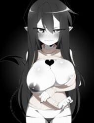 1girls big_breasts black_sclera breasts demon_girl female female_only iryanic looking_at_viewer original_character pointy_ears succubus tail