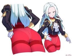 ass big_ass edelgard_von_hresvelg eye_contact fire_emblem fire_emblem:_three_houses gloves grimmelsdathird hand_on_hip hands_on_hips looking_at_viewer nintendo panties pantyhose purple_eyes red_legwear see-through_bottom white_gloves white_hair