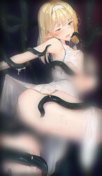 1girls ambiguous_penetration aqua_eyes arm_grab armband arms_behind_back arms_held_back bangs big_ass blonde_hair blur_censor blurry blush breast_grab breasts breasts_out censored dress dripping dubious_consent elf female_focus hairband half-closed_eyes huge_breasts imminent_oral imminent_sex large_breasts leg_lift light-skinned_female light_skin long_gloves one_eye_closed one_leg_up open_mouth pallad panties pointy_ears questionable_consent rear_view restrained sideboob skirt skirt_lift skirt_up slime slimy solo_focus tentacle tentacles torn_clothes wet wet_clothes white_gloves white_skin wince wink