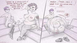 2015 2girls absurd_res absurdres arm_behind_head asphyxiation bbw before_and_after belly belly_bulge big_breasts boots bulge chubby comic dialogue ear_piercing earrings erect_nipples fat female female_only female_pred female_prey garter garterbelt hi_res high_resolution highres human human_only implied_digestion latex latex_boots latex_gloves latex_stockings looking_at_another maximignon_(scaylid00d) multiple_girls navel nipple_piercing nipple_rings nipples nose_piercing nude nudity original pierced_nipples piercing plump purple_hair same_size same_size_vore shaved_side shaved_sides signature skinny stockings story_at_source story_in_description stuffed suffocation text thigh_highs thighhighs tight tongue_out undercut vore wine_glass wink winking