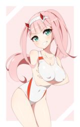 1girls 2018 bodysuit darling_in_the_franxx erect_nipples female female_only green_eyes iryanic looking_at_viewer pink_hair zero_two_(darling_in_the_franxx)