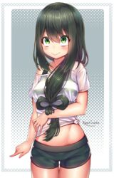 1girls green_eyes green_hair kaptivate my_hero_academia swimsuit tsuyu_asui