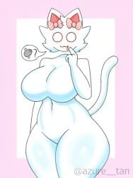 azure_tan boobs boobs_out drool floating_head looking_at_viewer no_bra no_panties oni_chuu owocat question_mark shading thinking_cloud white_body white_tail