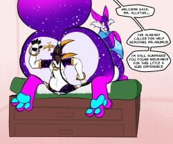 ankh anus big_butt blush butt butt_focus canid canid_taur canine canine_taur cosmo_allstar dialogue doctor_office feet flattened flattened_body flattening_fetish fox fox_taur hindpaw logtut looking_back male male/male mammal mammal_taur offscreen_character pawpads paws puffy_anus taur