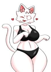 :3d azure_tan black_bra black_panties cat_ears cat_tail female female_only floating_head happy_female hearts looking_at_viewer one_eye_closed oni_chuu owocat proud_expression shading