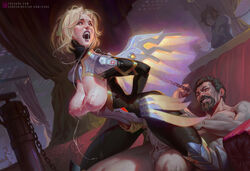 1boy 1girls areolae balls big_breasts big_penis blizzard_entertainment bondage breasts chains crying crying_with_eyes_open cum cum_on_breasts cum_on_face cum_string defeated erection female femsub forced from_behind highres large_breasts male maledom mei_(overwatch) mercy mexican_male nipples open_mouth overwatch overwatch_2 penis rape reaper restrained reverse_cowgirl_position sabudenego saliva saliva_string saliva_trail sex straight testicles web_address