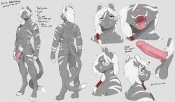 absurd_res anthro arbuzbudesh balls body_hair braided_hair felid genitals green_eyes hair hairy_balls happy_trail hi_res hybrid_genitalia hybrid_penis male mammal model_sheet open_mouth pantherine penis pubic_fuzz solo stripes tiger tongue tongue_out