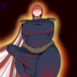 big_breasts big_butt big_penis big_thighs bulge bulge_through_clothing chainsaw_man futa_only futanari homelander_(cosplay) makima_(chainsaw_man) precum_drip precum_through_clothing red_and_blu the_boys