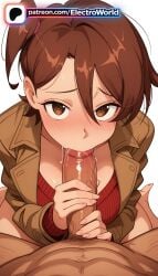 1boy 1girl 1girls 2026 :>= ai_generated artist_name blowjob blowjob_face blush brown_eyes brown_hair cock dick electroworld fellatio gate_-_jieitai_ka_no_chi_nite_kaku_tatakaeri hetero hi_res high_quality high_resolution highres jacket kuribayashi_shino licking military military_uniform oral oral_sex patreon patreon_username penis pov saunders_military_uniform short_hair stable_diffusion sucking uncensored uniform watermark