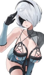 1girls 2026 2b_(nier:automata) 2d 2d_(artwork) bare_shoulder big_breasts blindfold blindfolded blindfolded_female boobs breasts cleavage clothed clothing color colored digital_media_(artwork) female female_only front_view hair hi_res huge_breasts large_breasts light-skinned_female light_skin nier nier:_automata nier_(series) short_hair simple_background solo thighs tits video_game_character video_games viewed_from_front white_background white_hair yorha_2b yoruno