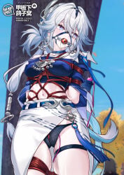 1girl ass_visible_through_thighs bdsm black_panties bondage bound breast_bondage breasts commentary_request covered_nipples crop_top drooling egg_vibrator female female_only gag gag_harness gagged highres honkai:_star_rail honkai_(series) light-skinned_female medium_breasts navel panties pussy_juice restrained sex_toy shibari shibari_over_clothes skindentation skirt solo solo_female stomach thigh_gap thigh_strap thighs underwear vibrator wiffle_gag yao_guang_(honkai:_star_rail) yiduan_zhu