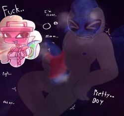 1boy blue_blush blue_hair blue_nipples blue_penis blush blush_lines blushing breath_cloud close_to_orgasm dark_lighting dark_room edging facial_hair fleshlight jerking jerkingoff knot knotted_penis masturbating masturbation non-human non-human_penis oc oc_x_oc ocxoc on_bed photo_background precum precum_drip sex_toy steamy_breath steamy_penis thinking_of_someone transparent_sex_toy visible_balls white_skin