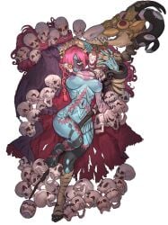 areolae arms_up bandage_wraps bandaged_leg belly_button black_skin blue_skin breasts cloak code_of_princess dandelion feet heart_eyes lady_zozo mamo3 mamorunokoto multicolored_body nipples pink_hair rings scar_on_face scarf scars scars_on_arm scars_on_body scars_on_legs skulls staff striped_scarf tattoo_on_belly tattoo_on_legs tattoos tattoos_everywhere thighs toes twintails very_long_hair yellow_eyes