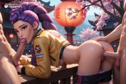 1girls 2boys abs ai_generated anus architecture artist_name ass bent_over black_shorts blowjob_focus braid braided_ponytail breasts brown_eyes cherry_blossoms clothed_female_nude_male clothed_sex clothes_pull crop_top cropped_jacket doggystyle double_penetration earrings east_asian_architecture erection fellatio female group_sex hair_pulled_back hetero hi_res jacket jewelry kpop_demon_hunters lantern large_penis long_hair long_sleeves looking_at_viewer mmf_threesome multiple_boys netflix nude oral outdoors panties panty_pull paper_lantern penis petals pink_panties purple_hair pussy pussy_juice r34arts rumi_(kpop_demon_hunters) sex sex_from_behind short_shorts shorts shorts_pull solo_focus sony_pictures_animation spitroast testicles threesome uncensored underwear vaginal veins veiny_penis yellow_jacket