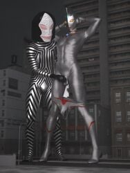 3d 3d_(artwork) alien_humanoid arms_behind_head arms_up buildings dripping_precum feminine_male gay giant handjob jerking_off_another leaking_precum male_bitch otokonoko precum_drip stroking_cock stroking_penis tokusatsu ultraman_(franchise) ultraman_(series) underwear_around_legs underwear_down
