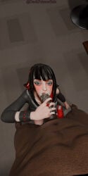 3d 3d_model 3d_render blender blender3d blender_(artwork) blowjob_face blowjob_only blush blushing blushing_female blushing_profusely cum cum_in_mouth cum_inside cum_on_face dark-skinned_male darkprimordials epic_games eyes_up fortnite fortnite:_battle_royale interracial morgan_myst_(fortnite) pale-skinned_female pale_skin white-skinned_female