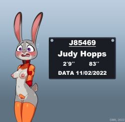 1girls 2022 anthro areolae armbinder arms_behind_back artist_name blush bondage bound boxbinder breasts cameltoe collar disney embarrassed embarrassed_nude_female enf female female_only femsub gmil gradient_background judy_hopps lagomorph leporid maebari mammal navel nipples orange_legwear orange_thighhighs prisoner pussy rabbit restrained small_breasts solo standing stats submissive submissive_female text thighhighs three-quarter_portrait zootopia